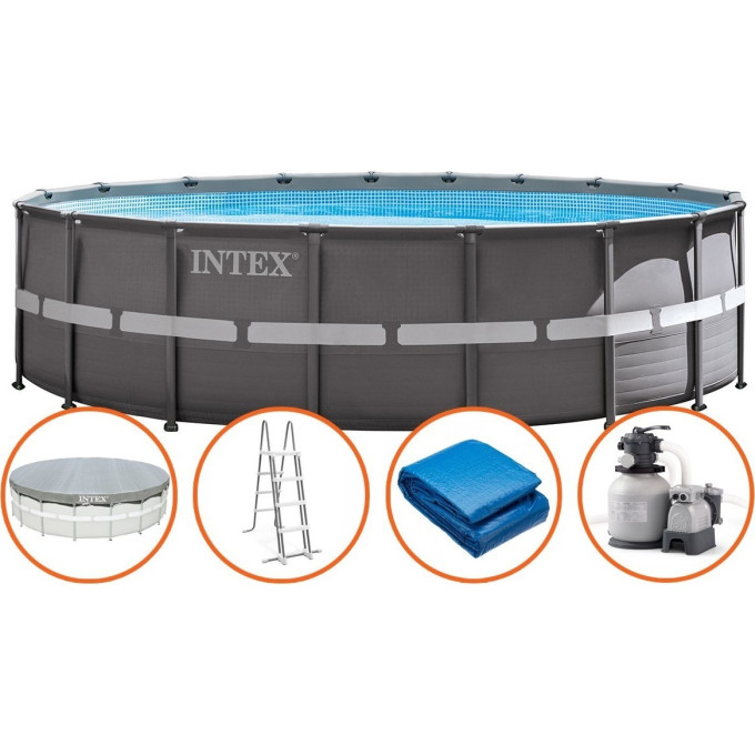 Каркасный бассейн INTEX Ultra XTR Frame 26330, Ø549×132 см — насос, лестница, тент, подстилка